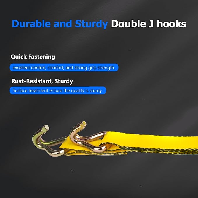 2 Inch Ratchet Straps Heavy Duty，20ft Tie Down Straps Ratchet with Double J Hook, 10000lbs Break Strength, Cargo Ratchet Straps for Moving, Truck, Trailers, Motorcycles (4 Pack)