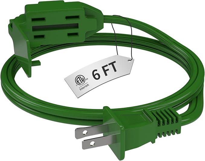 PLUGTUL Indoor Green Extension Cord 6 Feet, 3-Outlet Household Extension Cord, 2 Prong, 16 Gauge, 3 Polarized Outlets with Safety Cap Protect for Home Office, 16/2 SPT-2 ETL Listed…