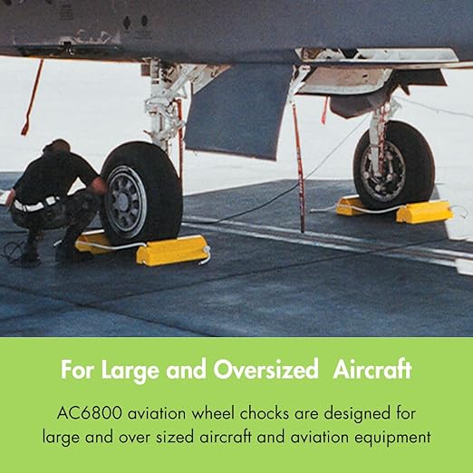 Checkers 20" Airplane Chocks, Aviation Wheel Chocks for Large and Oversized Aircraft, One Tire Chock for Polished Hangar Floors with Locking Rope, Durable Lightweight Urethane, Yellow, AC6820-LR-RP