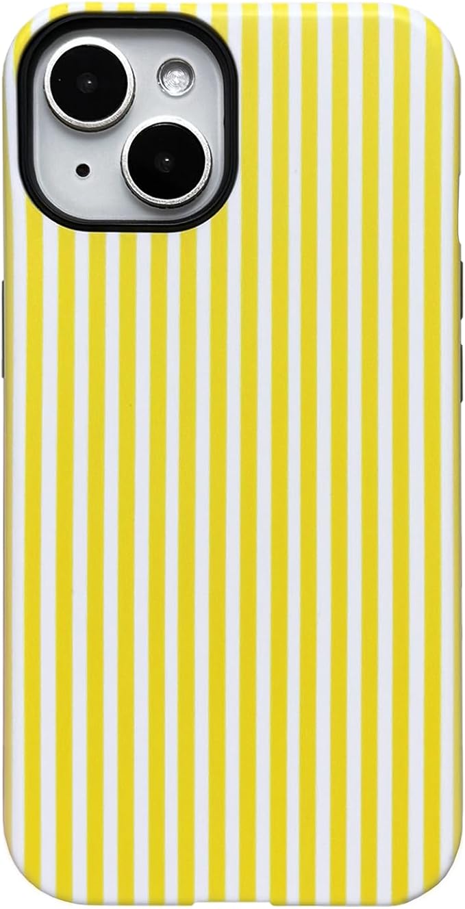 for iPhone 15 Plus/14 Plus Case Striped Cute Aesthetics Phone Case Trendy Protective Shockproof Cover for iPhone 15 Plus/14 Plus Yellow White
