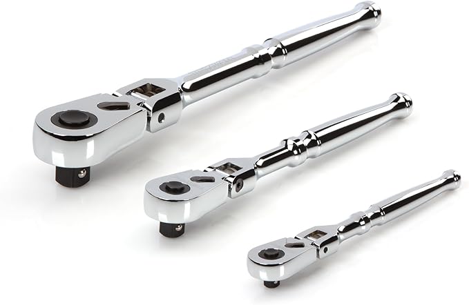 TEKTON 1/4, 3/8, 1/2 Inch Drive Flex Head Quick-Release Ratchet Set, 3-Piece (6, 8, 10-1/2 in.) | SRH92103