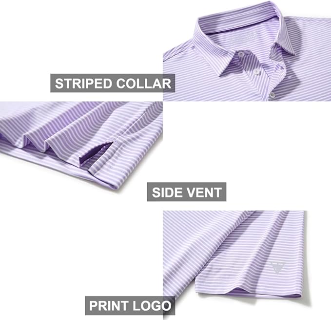 Men's Golf Polo Shirts Short Sleeve Striped Performance Moisture Wicking Dry Fit Golf Shirts for Men