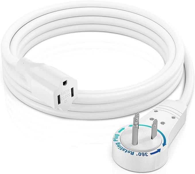 Maximm Extension Cord 6 Foot White Flat Plug, 360° Rotating Short Power Cord Single Outlet, Indoor 16 Gauge 3 Prong Grounded Wire UL Certified (6Ft White)