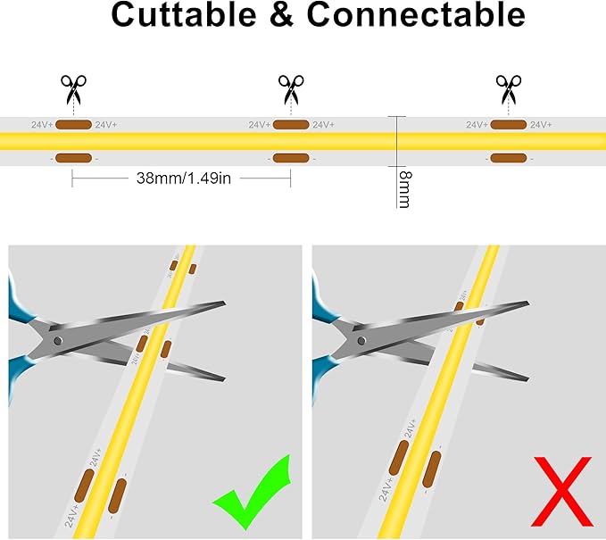 COB LED Strip, 32.8ft Warm White 3000K COB LED Strip Light, Dimmable LED Light Strip, CRI92+, 8mm Width, 24V Flexible LED Tape Light for TV, Bedroom, Kitchen Cabinet, Closet, Home Decoration.