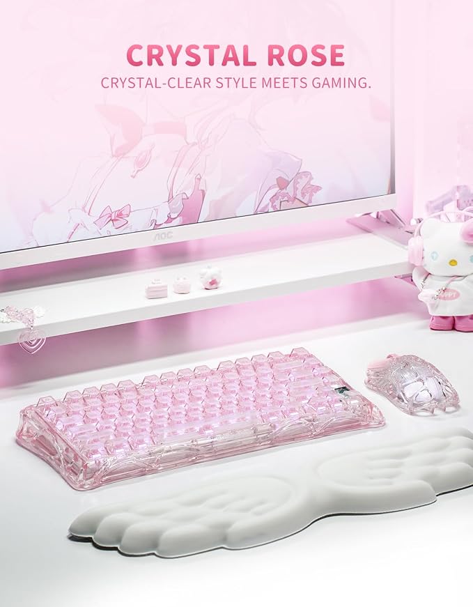 GravaStar Mercury K1 Lite 75% Wireless Mechanical Gaming Keyboard RGB | Gasket Mount, Hot Swappable Linear Switches, Creamy Sound Keyboard, 2.4GHz/USB-C/Bluetooth 5.0, for Win/Mac【Crystal Rose】