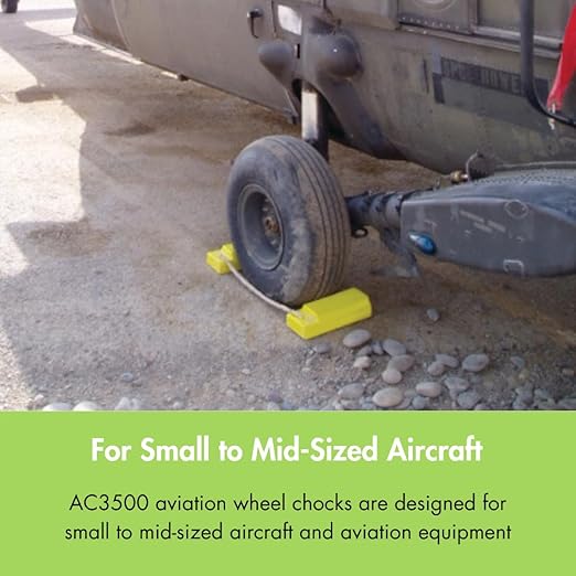 Checkers 21" Airplane Chocks, Aviation Wheel Chocks for Small to Mid-Sized Aircraft, Roped Pair Tire Chock, Durable Lightweight Urethane, Yellow, AC3521-P