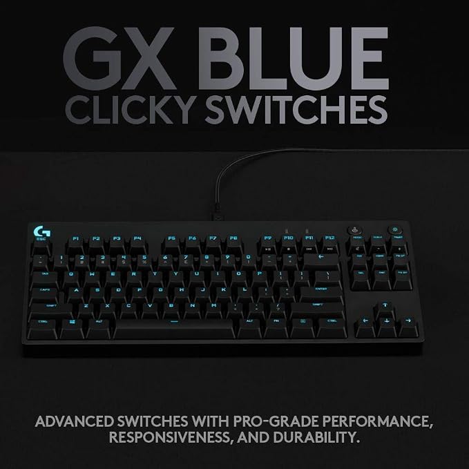 Logitech G PRO Mechanical TKL Tenkeyless Gaming Keyboard (Clicky) - Black | Ultra portable, detachable Micro USB cable, 16.8 million color Lightsync backlit keys