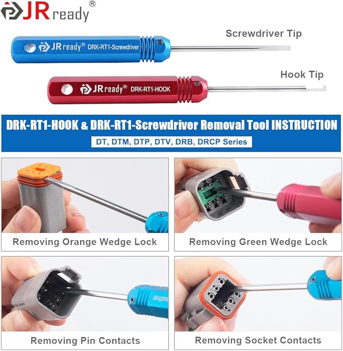 JRready ST5236 Deutsch Pin Extractor Tool for 16#12#20# Solid/Stamped Contacts 10-22 AWG, Terminal Removal Tool Kit with Steel DRK-RT1 for Deutsch DT,DTM,DTP Series Connector 13PCS