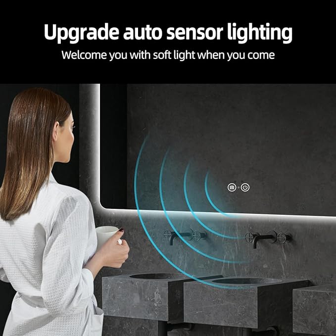 LED Bathroom Mirror with Lights, Ultra-Clear Glass, Shatter-Proof, 36"x48" Smart Bathroom Mirror with Auto Sensor Lights, Anti-Fog, Bathroom Wall Mounted Mirror, Stepless Dimmable, Memory