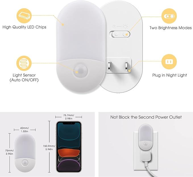 L LOHAS LED Night Lights Plug into Wall, [4 Pack] LED Night Light with Light Sensors, 30/60LM Nightlights for Kids Room, Soft White 3000K, 0.6W Automatic Plug in Wall Light for Bedroom, Hallway
