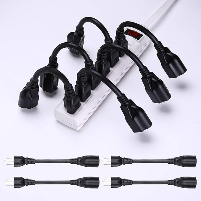 [ETL Listed] Miady Short Power Extension Cord Outlet Saver, 16AWG/13A, 3 Prong (10 Pack, Black, 8 Inch)