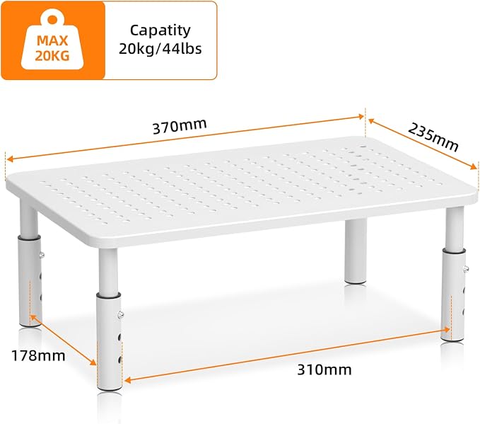 Bracwiser Monitor Stand Riser, Metal Computer Stand, 3 Height Adjustable Screen Riser with Mesh Platform for PS4, Laptop, Printer, Notebook and All Flat Screen, Holds Up to 20KG,White