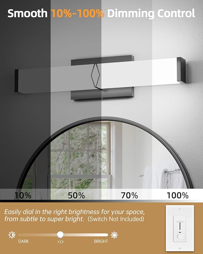 Bathroom Light Fixtures,Modern Bathroom Vanity Light,24.6inch Dimmable 25W 2700lm Black LED Vanity Lights Bar Over Mirror,5700K LED Lighting Fixture,ETL Certified