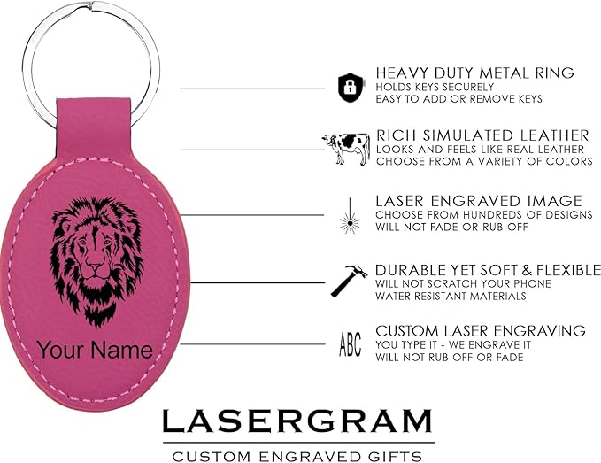 LaserGram Oval Keychain, Palm Trees, Personalized Engraving Included (Hot Pink)