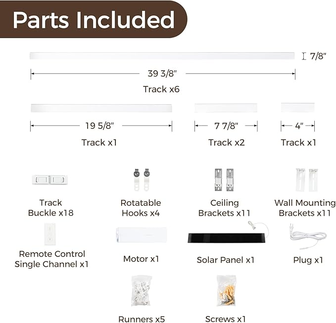 TWOPAGES Solar Powered Smart Curtain Track for Ceiling Mount and Wall Mount, 279 Inches Wide Electric Curtains Rail System Compatible with Google, Alexa App, Remote Control