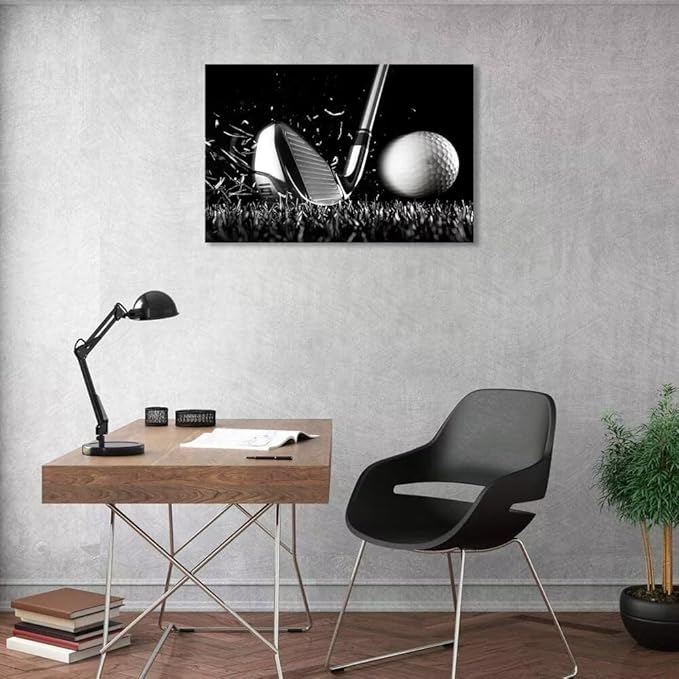 Golf Poster Wall Art Picture Golf Ball Sport Canvas Prints Wall Decor for Gym Living Room Decorations Framed Artwork Ready to Hang(12''H x 16''W)