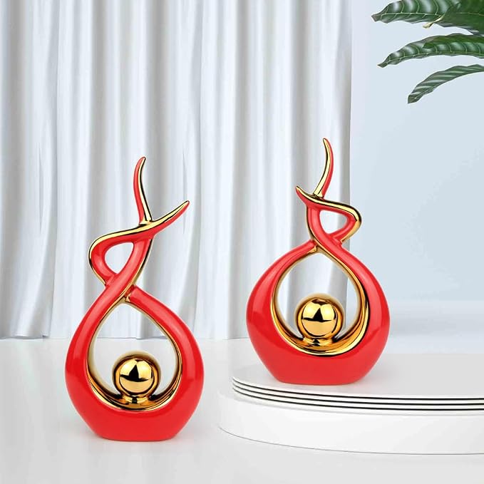 Norrclp Home Decor Modern Abstract Art Ceramic Statue Table Decorations for Dining Room Living Room Office Centerpiece (Red and Gold, Large)
