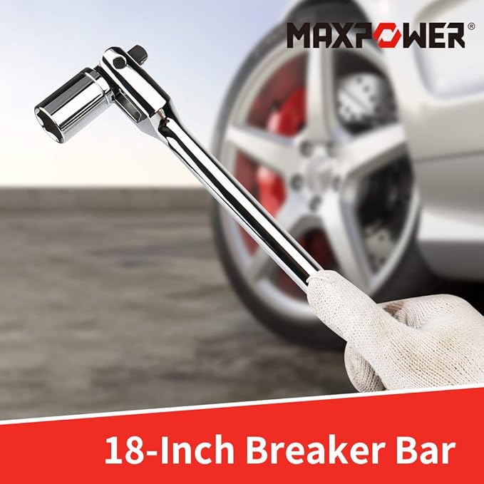 MAXPOWER Dual drive Breaker Bar 1/2" and 3/8", 18 inch Long, Flex Handle for Breaks Loose Fasteners, Cr-V Steel, 360-degree Rotating, Comforable Grips Handle