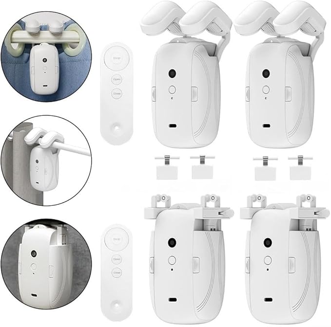 Smart Curtain Opener Automatic Curtain Opener and Closer Electric Curtain Opener Motor for Roman Rod/Tu-Rails Home Office Sleek Modern Design(1PC TU)(2PC TU)