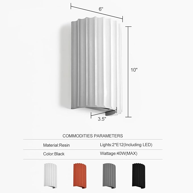 ZEROUNO White Resin Modern LED Wall sconces Hardwired Indoor Wall Lights Up and Down Wall Mount Wall Lamp Fixture for Living Room Bedroom Hallway Corridor Conservatory Stairs (with E12 Bulbs)