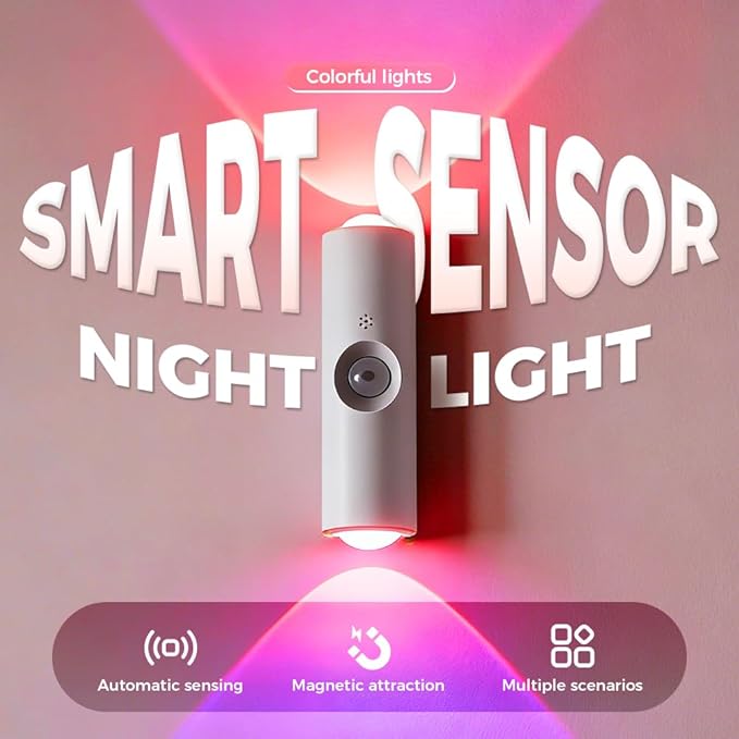 Rechargeable Smart LED Motion Sensor Ambient Light, 2026 New Magnetic Smart Sensor Night Light, Cordless LED Wall Sconce Lamp for Steps, Bedroom, Hallway, Courtyard (Black, 4 Pack)