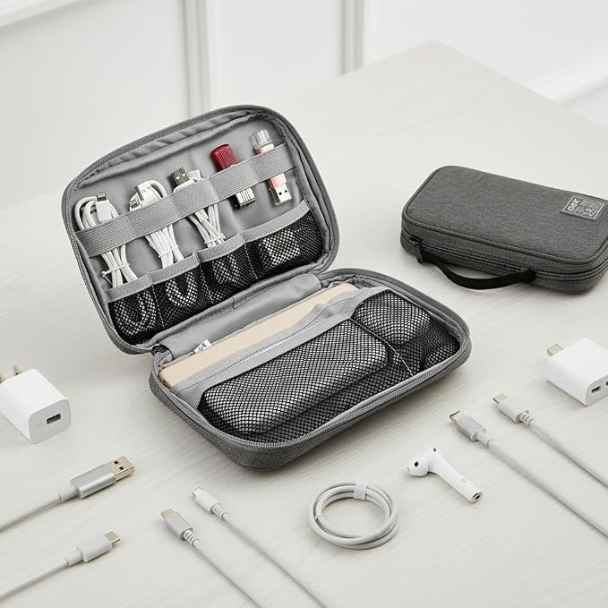 GOX Cable Organizer Pouch ��� Case for Chargers and Cords, Cord Organizer Travel Black, Small Cable Organizer Bag for Earbuds & Tech Accessories(Grey-Large)