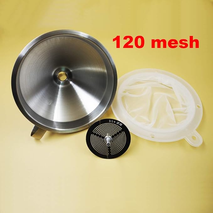 304 Stainless Steel Kitchen Funnel set of 3 with Filter Strainer and Mesh Wide Mouth Wine Funnel Filter Transferring Liquid,Dry Powder Ingredients (funnel 5''+filter 120mesh)