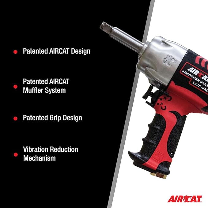 Aircat 1178-VXL-2: 1/2" Vibrotherm Drive Impact Wrench W/ 2" Ext. Anvil 1300 Ft-Lb