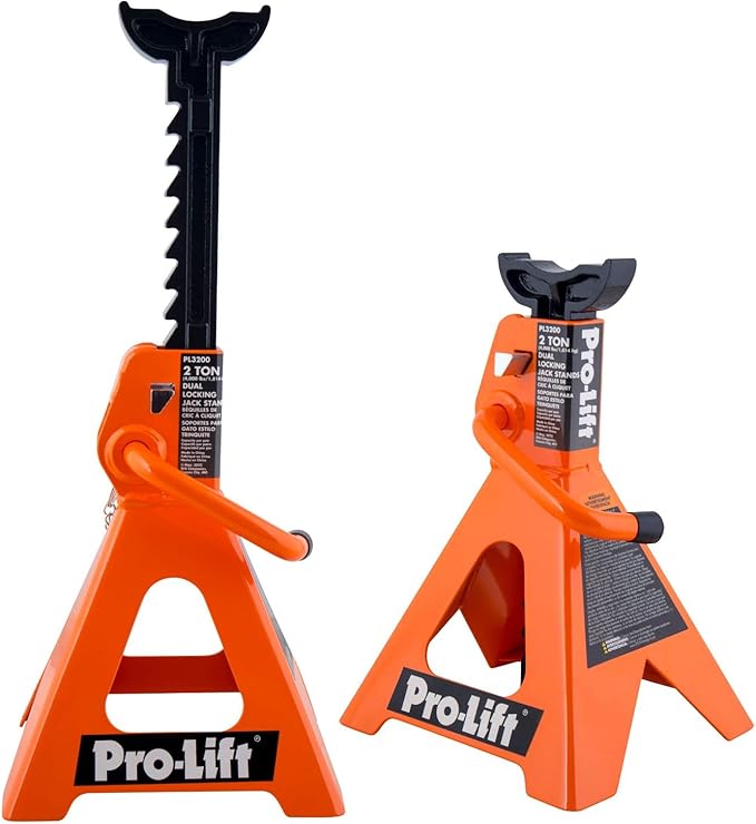 Pro-Lift Double Pin Jack Stands – Heavy Duty 2 Ton in Pair with Ratchet Bar and Mobility Pin Design