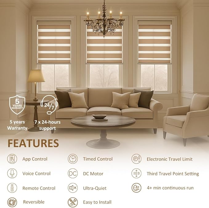 Matter Over WiFi Smart Roller Shade Motor, Retrofit Electric Blind Motor, 110V Wired Tubular Motor, Compatible with Alexa/HomeKit/Google/SmartThings, High Torque (10 N.m for Φ50mm (2") Groove Tube)