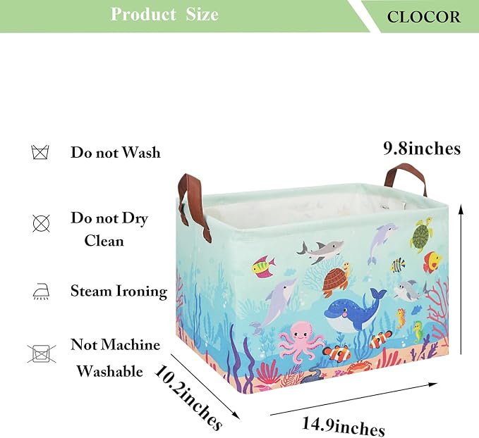 CLOCOR Rectangular Storage Basket Empty,Gift Basket,Waterproof Storage Bin with Handles,Room Decor(Under The Sea)