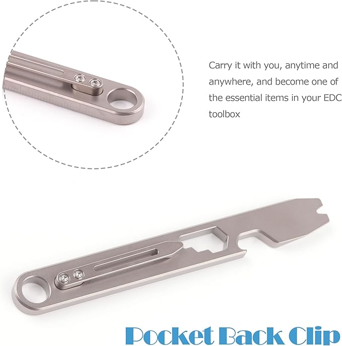 EDC Pry Bar Bottle Opener Titanium Pry Bar Gear 10-in-1 Mutitool with Clip CM Unit Scale Wrench 4.37"