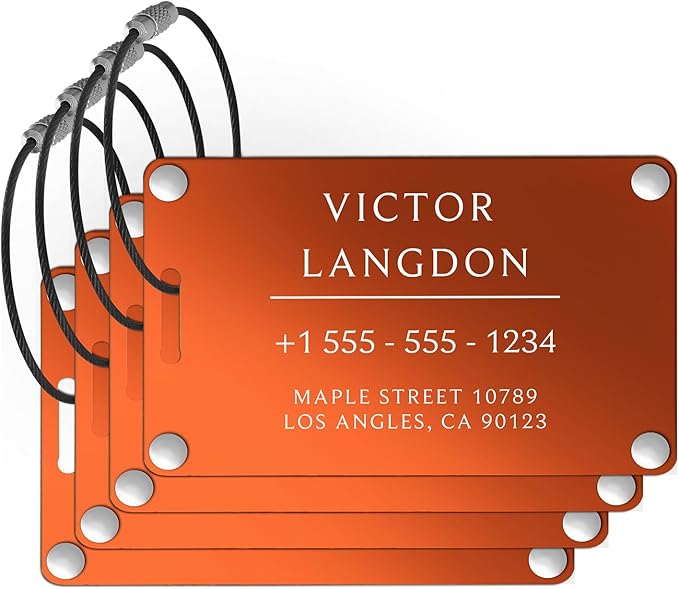 Luggage Tags for Suitcases 4 Pack: Personalized Luggage Tags for Backpacks & Bags Tags with Coustomizable Texts (Orange)