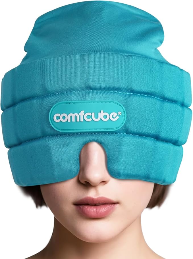 Migraine & Headache Relief Ice Cap, 2 Hours Long Lasting Cold Therapy Wearable & Washable Form Fitting Ice Hat for Sinus & Stress Relief, Puffy Eyes, Severe Migraines, Chemo