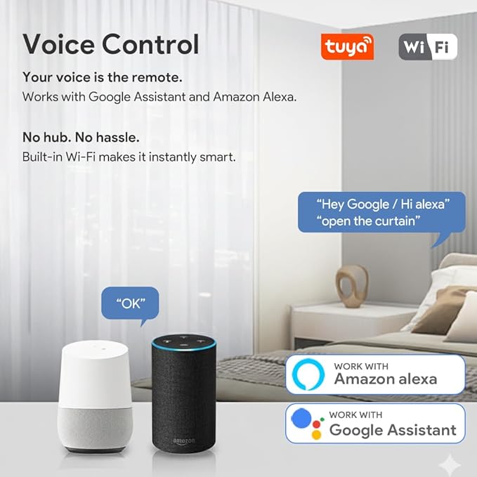 Dual Motor WiFi Smart Curtain Track System, Ripple Fold Electric Drapery Rods, Independent Left Right Control Day Night Curtains, Compatible with Alexa & Google Home (6 meters (236.2 inches))