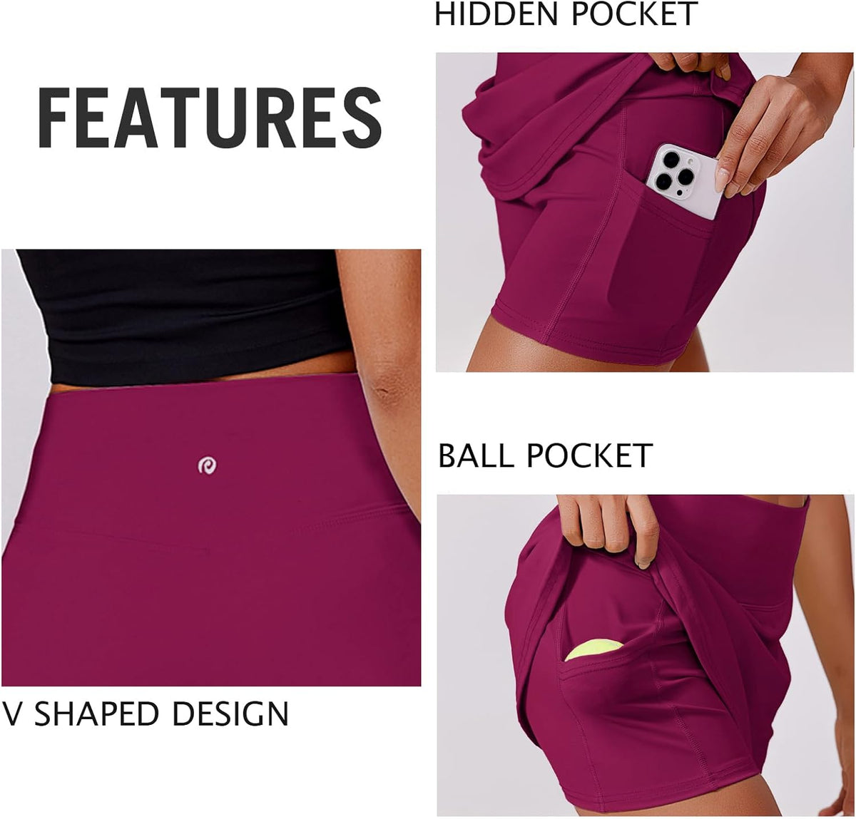 PINSPARK Women's High-Waisted Tennis Skirt - Stretchy Athletic Golf Skort with 2 Pockets for Workout & Running