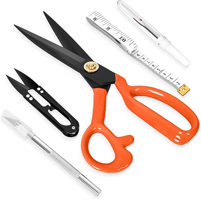 Professional Tailor Scissors Heavy Duty - Multi-Purpose Sewing Fabric Scissors for Leather Cutting Industrial Sharp Shears Home Office Arts, and Crafts (10 Inch) Orange