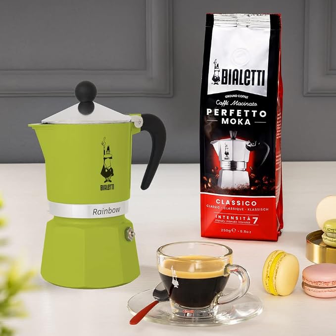 Bialetti Rainbow Moka Pot in Green, 3 Cup Stove Top Espresso Maker - Aluminum Cafetera for Ground Coffee, Italian Coffee Maker for Home Brewing