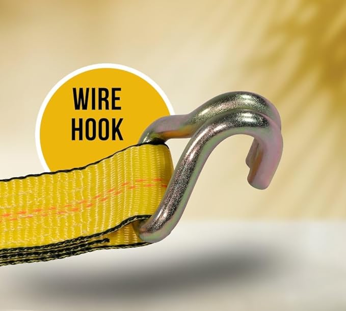 Mytee Products 4 Pack 2" x40' Yellow Ratchet Strap with J Hooks - 10,000 Lbs Breaking Strength - Heavy Duty Tie Down Cargo Truck Straps with Wire Hooks for Flatbed, Truck, Trailers Pickup