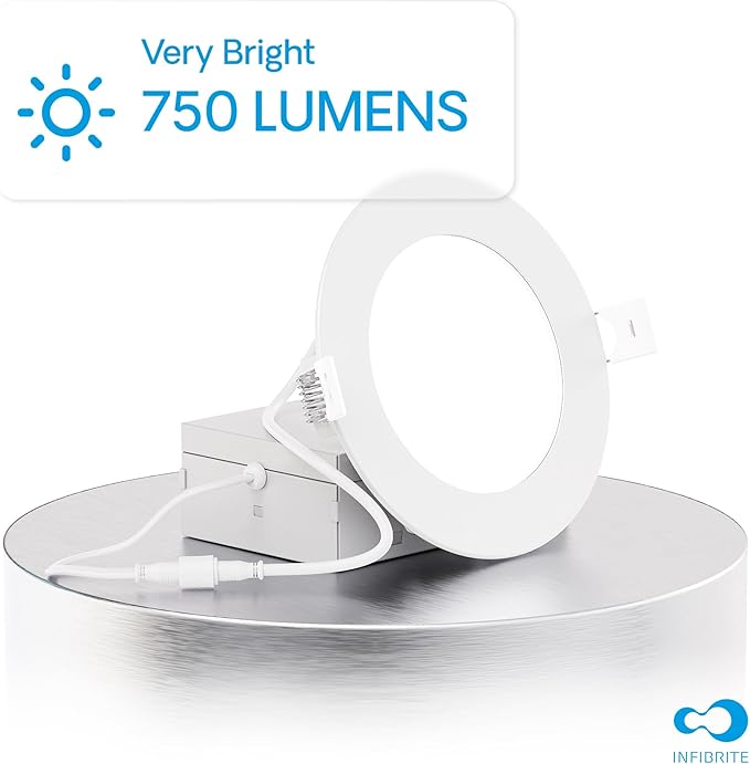 INFIBRITE 4 Inch 5000K Daylight 9W 750LM Thin LED Ceiling Light Kit, Dimmable, Wet Rated (24 Pack)