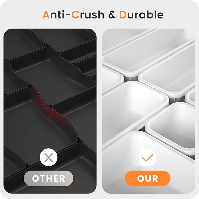 【Military Grade】A-LuGei Drawer Organizer,【】Makeup organizer,【Holds 177 Items】Bathroom Organizers and Storage,Organization and Storage,Desk Drawer Organizer for Vanity【White】