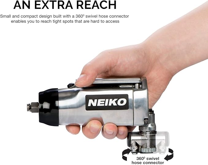 Neiko 30088A 3/8" Drive Butterfly Impact Wrench, 75 Foot/Pound High Power Outlet Air Wrench, 10,000 RPM Pneumatic Impact Wrench, 1/4” Air Inlet 3/8” Air Hose Size Pneumatic Tool for Mechanics