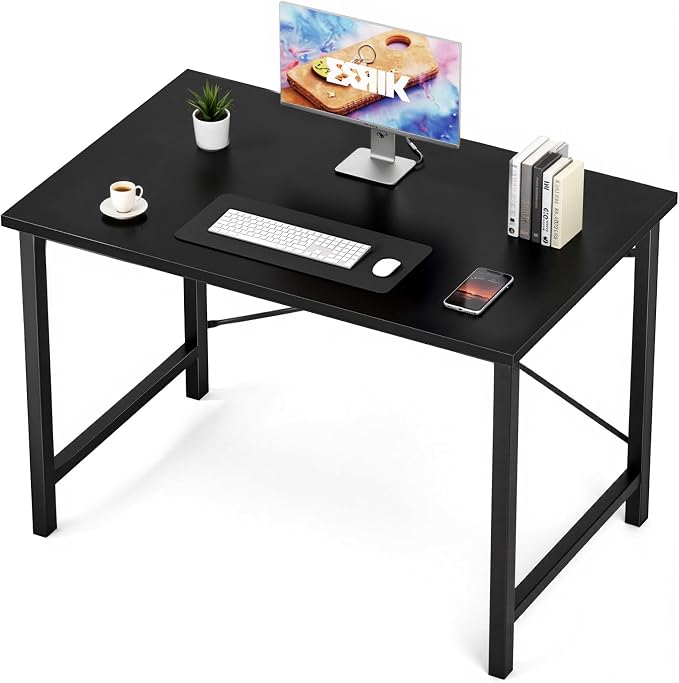 Sweetcrispy 40-Inch Small Computer Desk for Bedroom, Black | Gaming Writing Work and Study Desk for Home Office, Sturdy Metal Frame and Compact Modern Design with X-Shaped