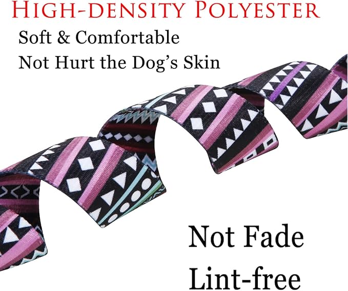 Dog Collar and Leash Set with Bohemia Floral Tribal Geometric Patterns - Soft Ethnic Style Collar Adjustable for Small Medium Large Dogs(Bohemian Purple Set,XS)