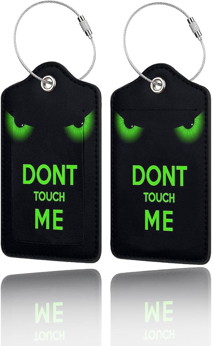 2 Pack Luggage Tags for Suitcase, Privacy Cover ID Label with Stainless Steel and Address Card for Travel Bag Backpack Cruise Ship Essentials Tag Boys Girls Kids - Funny Dont Touch Me