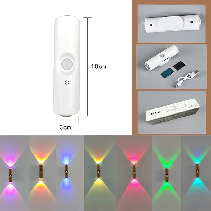 Motion Sensor Wall Lamp - Smart Indoor Night Light Wall Light, Stair Light Rechargeable Sensor Bathroom Light for Bathroom, Bedroom, Living Room, and Courtyard (Grain, 7 Colors)