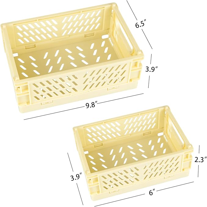 Tixill 2-Pack Mini Foldable Plastic Baskets for Organizing and Storage, Collapsible Storage Crate for Home Kitchen Bedroom Bathroom Office (9.8x6.5x3.8, Yellow)