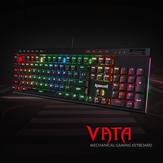 Redragon K580 Wired RGB Mechanical Gaming Keyboard, Macro Key & Media Wheel | 5 On-Board Keybinding Buttons for MMO MOBA Games, Dedicated Media Controls, Tactile Brown Switch for Long-Time Typing Feel