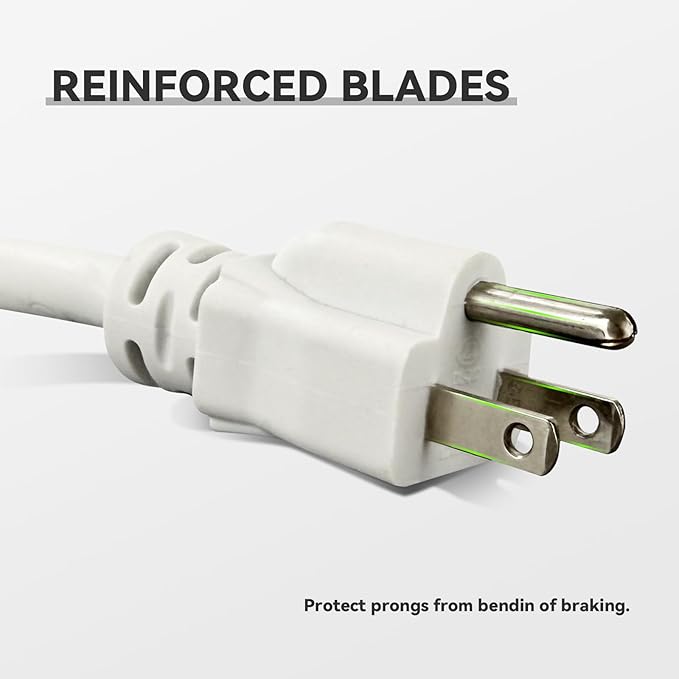 15 ft Heavy Duty Extension Cord - 12/3 SJTW 15 AMP Indoor Power Cord with 3 Prong Grounded Plug for Lawn Mower, Appliances, Workshop, Christmas Lights Water Resistant Flexible Cable White.
