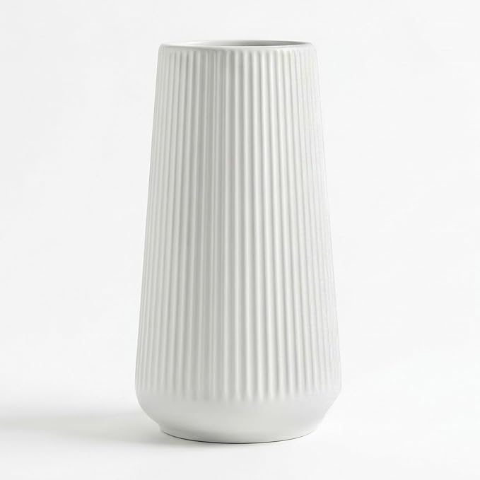 White Ceramic Vase, 8 Inch Flower Vases for Pampas Grass and Dried Flowers, Modern Vase for Living Room Table, Kitchen Shelf, Wedding Centerpiece Decor